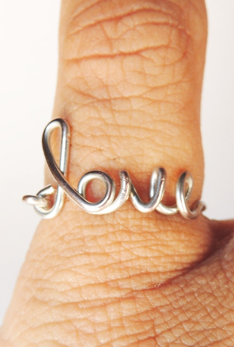 Love ring silver love wire ring love word ring friendship rings love jewelry image 4