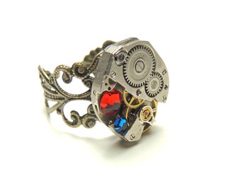 steampuk rings, watch movement ring, adjustable and pretty ring