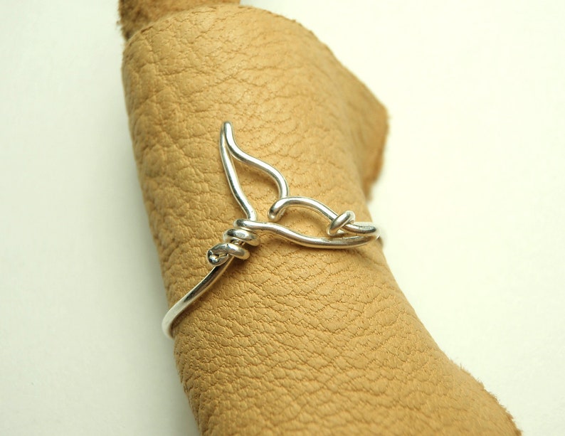 Whale Ring Handmade sterling silver wire 925 sea whale tail orca tail ring gauge 20 image 5
