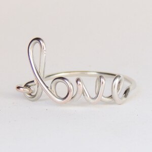 Love ring silver love wire ring love word ring friendship rings love jewelry image 2