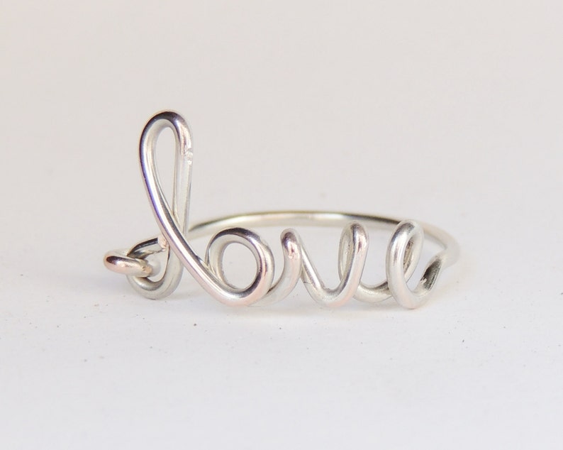 Love ring silver love wire ring love word ring friendship rings love jewelry image 2