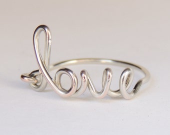 Love ring - silver love wire ring - love word ring - friendship rings - love jewelry