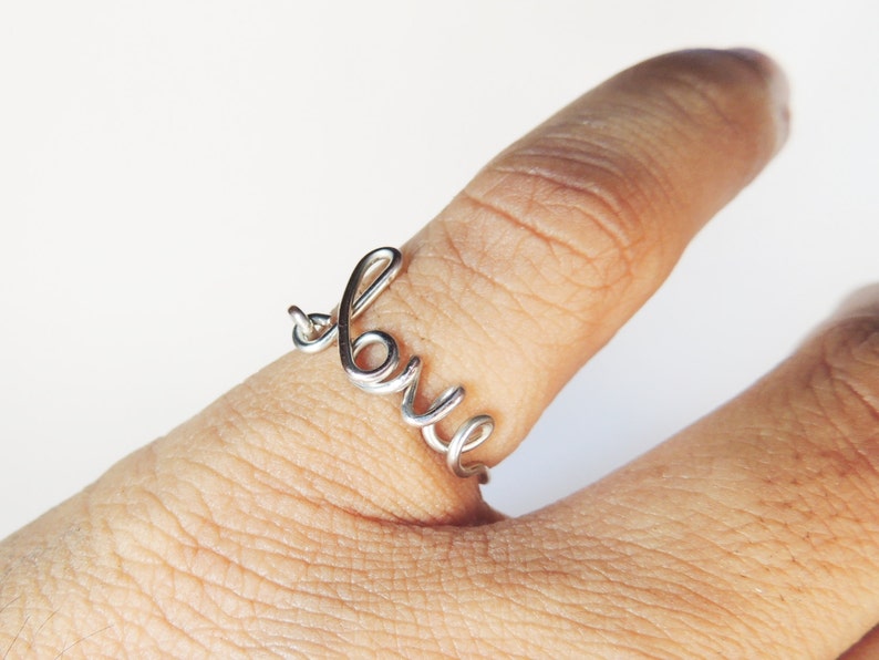 Love ring silver love wire ring love word ring friendship rings love jewelry image 5