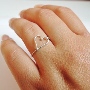 heart ring, love ring, heart sterling silver, wire ring image 1