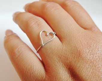 heart ring, love ring, heart sterling silver, wire ring