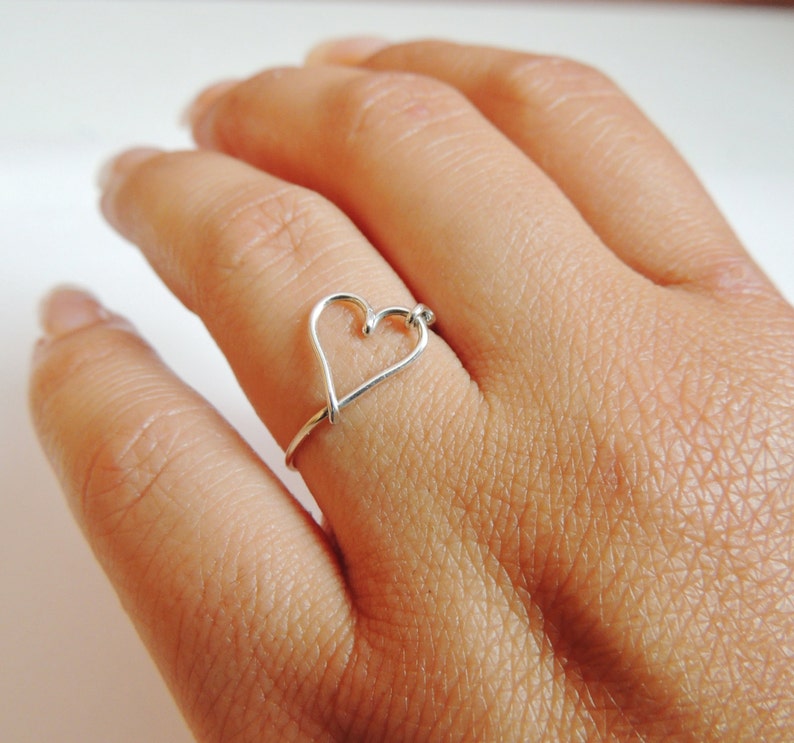 heart ring, love ring, heart sterling silver, wire ring image 1