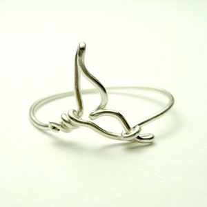 Whale Ring Handmade sterling silver wire 925 sea whale tail orca tail ring gauge 20 image 1