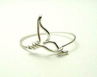 Whale Ring Handmade sterling silver wire 925 - sea whale tail- orca tail ring gauge 20