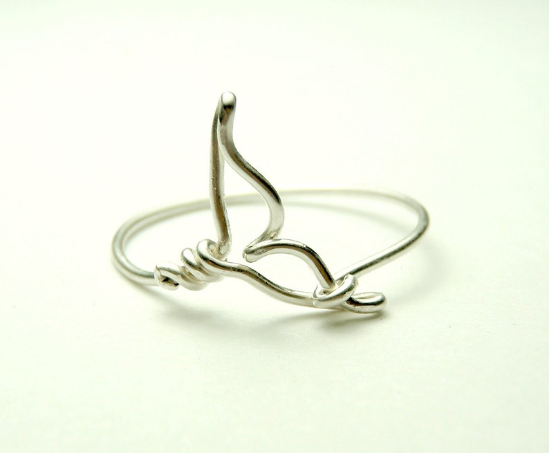 Whale Ring Handmade sterling silver wire 925 sea whale tail orca tail ring gauge 20 image 1