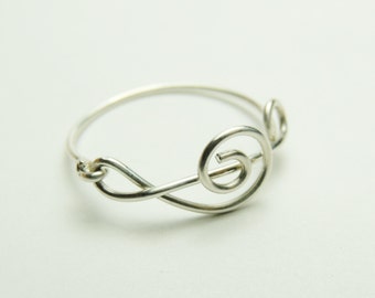 Treble Clef Ring - Music Note Sterling silver wire ring - handmade TREBLE music style for music fans