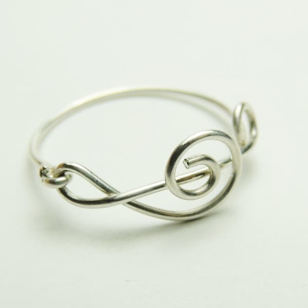 Treble Clef Ring - Music Note Sterling silver wire ring - handmade TREBLE music style for music fans