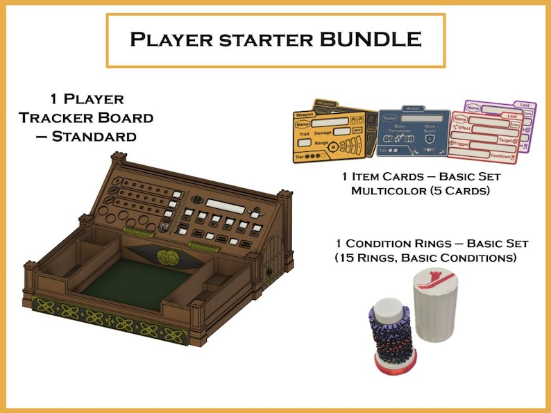 Daggerheart™ Compatible Accessory Bundles | Tracker Board, Condition Rings, Item Cards, Hexagonal Displays Player Starter