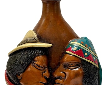 Handcrafted Bolivian Andean Couple Ceramic Recycled Bottle Folk Art Decanter