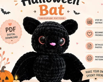 Halloween Fledermaus Häkelanleitung: Amigurumi Plüschtier (PDF Pattern)