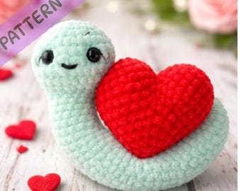 Escargot avec coeur au crochet, Amigurumi de la Saint-Valentin (Tutoriel PDF)