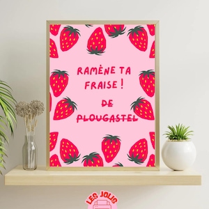 Póster de fresa rosa para niña, decoración de pared humorística de Bretaña.