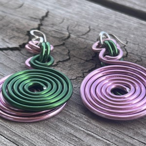 AKA inspired Silver and Red aluminum wire disk earrings with sterling silver ear wire