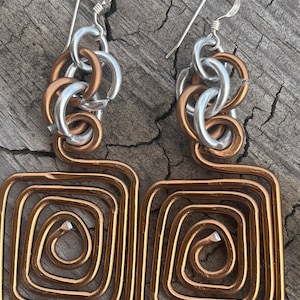 Copper colored Square Aluminum Earrings in silver, with sterling silver earwire