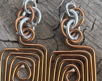 Copper colored Square Aluminum Earrings in silver, with sterling silver earwire