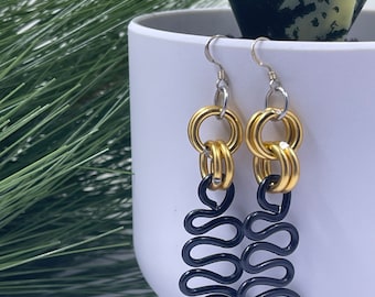 Black and Gold Zig Zag aluminum wire earrings with sterling silver ear wire