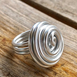 Silver Round Statement Aluminum Wire Ring