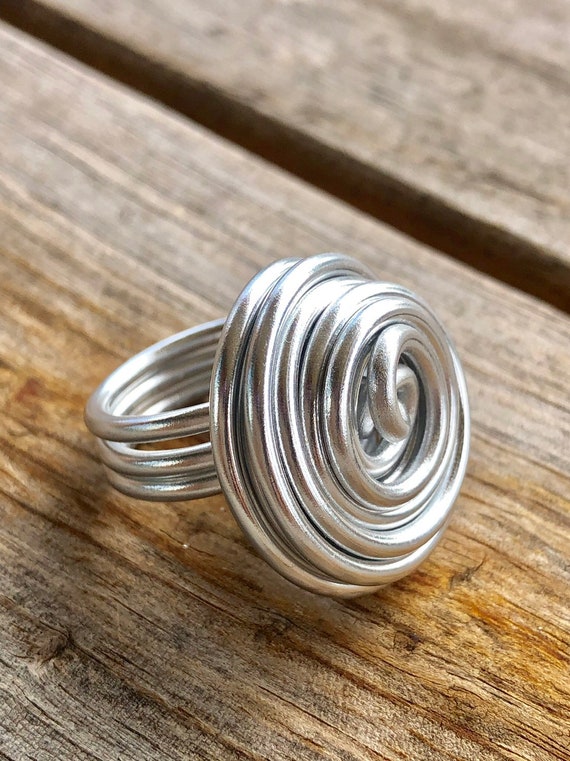Silver Round Statement Aluminum Wire Ring Etsy Australia
