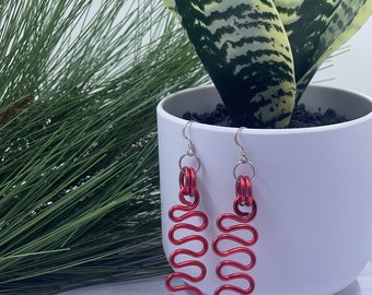Red zig zag aluminum wire earrings / Mother's Day Gift / Fun Everyday Earrings