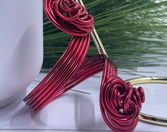 Red Aluminum Wire Cuff Bracelet, Unique adjustable arm cuff