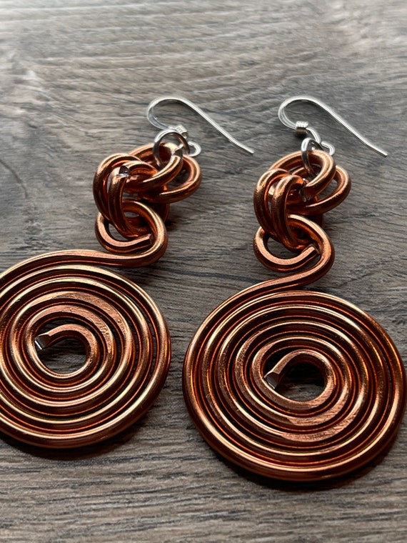 Round Disk Aluminum Wire copper colored earrings with sterling silver