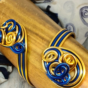 Sigma Gamma Rho Blue and Gold Cuff Bracelet, Aluminum wire statement piece