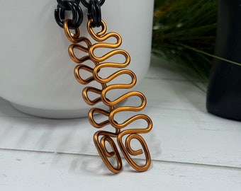 Copper colored Aluminum Wire Long Zig Zag Earrings, black accents with sterling silver earwire / Gift for mom / Geometeric Jewelry