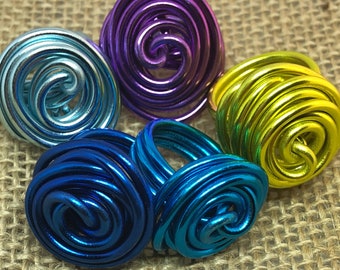 Swirl Aluminum Wire Ring, Anodized Aluminum wire ring, small wire wrapped ring, colorful aluminum wire rose ring