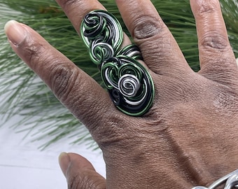 Philadelphia Eagles Wire Wrapped Long Statement Rings, Aluminum Custom Rings