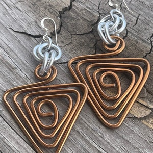 Triangle Copper Color Aluminum Wire Earrings, Everyday Earrings for Mother's Day, Light Weight Summer Jewelry