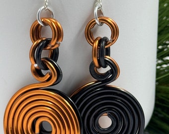 Copper colored and Black aluminum wire disk earrings with sterling silver ear wire / Gift for mom