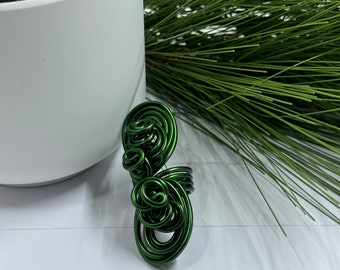 Green Statement Cocktail Ring, Aluminum Wire Wrapped Ring, Handmade Custom and Made to Order
