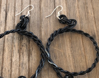 Big BlackTwisted Aluminum Hoop Earrings with Sterling Silver Ear Wire, Large Statement Earring, Gift for Her