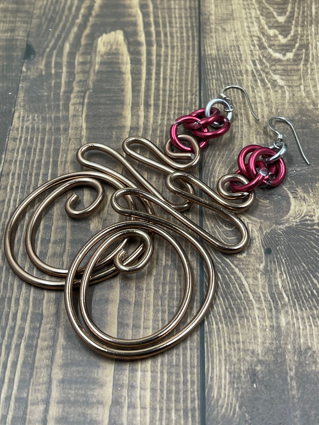 Copper Colored Anodized Aluminum Wire Earrings / Abstract Etsy