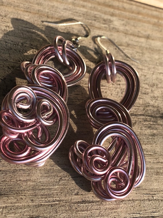 Pink Swirl Wire Wrapped Earrings