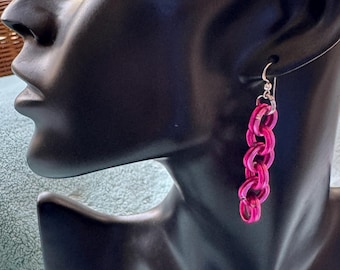 Multi Color Pink Earrings, Handmade Chain Link Earrings, Bold Statement Jewelry, Lightweight Aluminum Earrings, Unique Colorful Gift