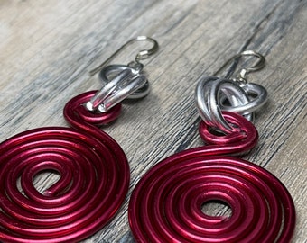 Little Round Red Disk Earrings with sterling silver ear wire