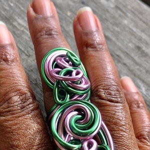 Alpha Kappa Alpha Wire Wrapped Long Statement Rings, Aluminum Custom Rings