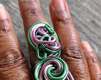 Alpha Kappa Alpha Wire Wrapped Long Statement Rings, Aluminum Custom Rings