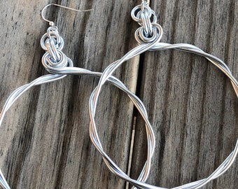 Silver Twisted Aluminum Hoop Earrings with Sterling Silver Ear Wire, Large Statement Earring, Gift for Her