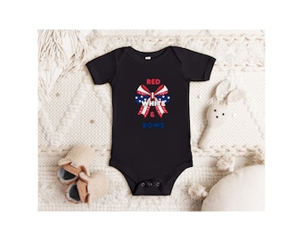 4th of July Baby Onesie, Red White Blue Bow Infant Bodysuit