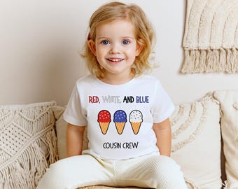 Camiseta infantil Cousin Crew para el 4 de julio, roja, blanca y azul, regalo para niños del 4 de julio, camiseta de la independencia del 4 de julio, camiseta del 4 de julio, Cousin Crew