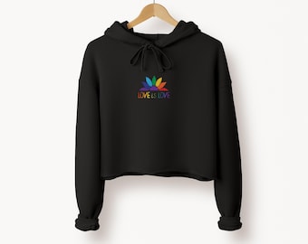 love is love cropped sweatshirt, lgbtq pride merch, pride month merch, cropped sweatshirt, cute pride merch, gay pride merch,  pride merch