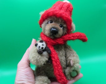 Artist Mini Jointed Wool Miniature Teddy Bear Cub and little Panda bear