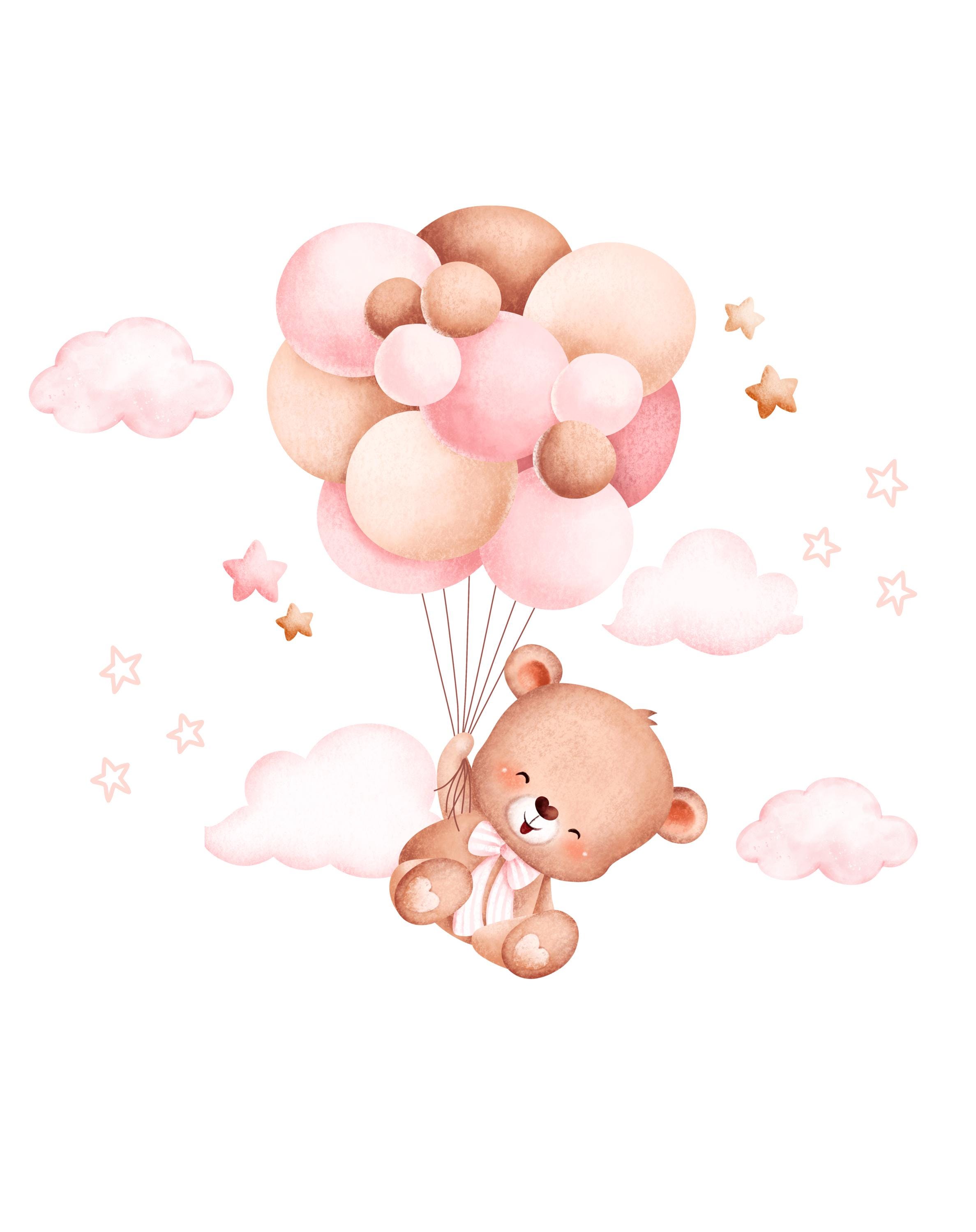 Teddy Bear Balloon Clipart | Pink Nursery Art (PNG JPG) - Etsy