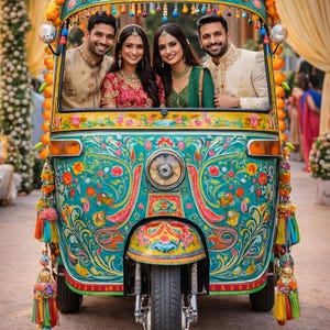 Marco para fotomatón de rickshaw desi / Decoración de boda (PNG)